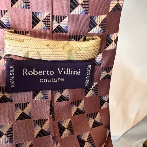 Roberto Villini Silk Pink  and Black Geometric Textured Tie - Picture 5 of 6